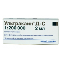 Ультракаин Д-С раствор для инъекций 40мг+0,005мг/мл 2мл фото