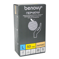 Перчатки "Benovy" латексные опудренные нестерильные смотровые размер M (пара) фото