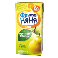Сок "ФрутоНяня" из яблок и груш прямого отжима неосветленный 0,2л фото