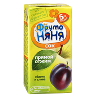 Сок "ФрутоНяня" из яблок и слив прямого отжима неосветленный 0,2л фото