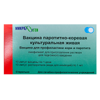 Вакцина паротитно-коревая культуральная живая лиофилизат для инъекций 1 доза фото