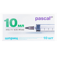 Шприц "Pascal" трехкомпонентный 10мл с иглой 21G (0,8х40мм) фото
