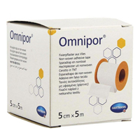 Пластырь "Omnipor" фиксирующий гипоаллергенный из нетканого материала белый 5м х 5см фото
