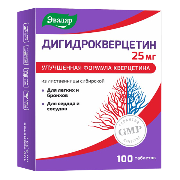Эвалар "Дигидрокверцетин 25мг" таблетки 0,25г фото