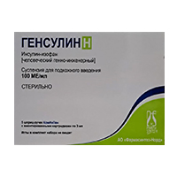 Генсулин Н суспензия для инъекций 100МЕ/мл картридж 3мл (в шприц-ручке) фото
