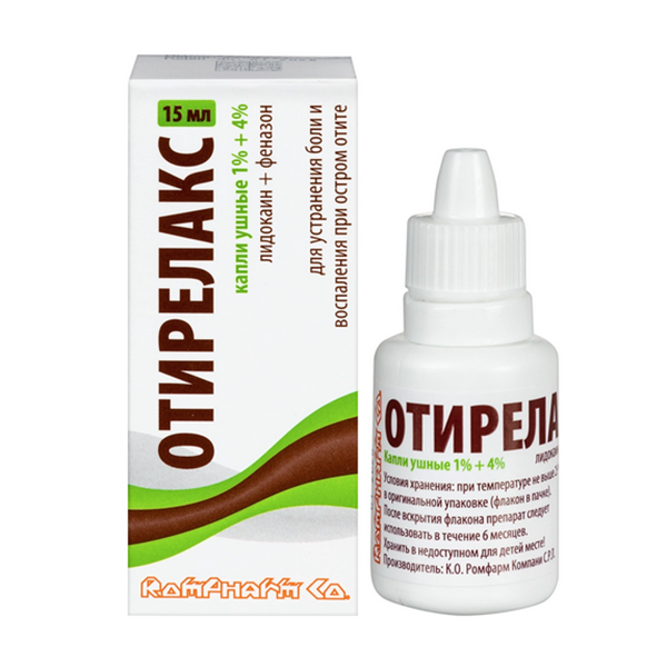 Отирелакс капли ушные 1%+4% 17,1г (15мл) фото