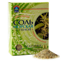 Соль морская "Целебные кристаллы" серии "Лечебные травы" Крапива (с пеной) 500г фото