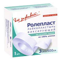 Лейкопластырь "РолеПласт" фиксирующий на тканевой основе 3х500см фото