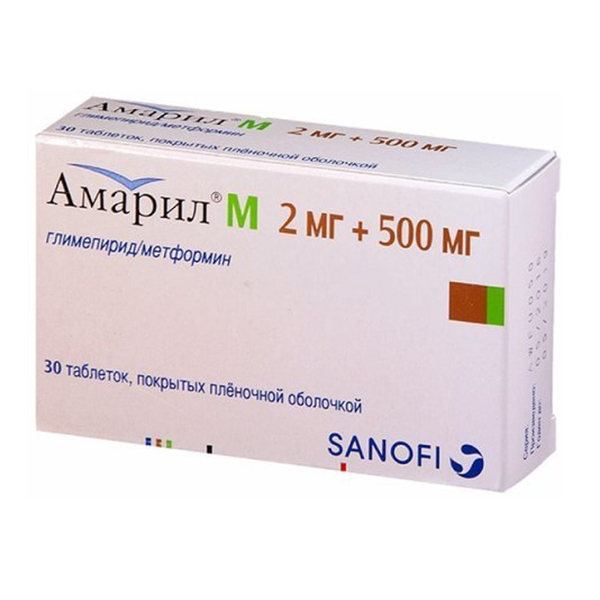 Амарил М таблетки 2мг+500мг фото