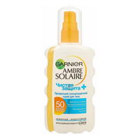 Спрей солнцезащитный "Ambre Solaire" "Чистая защита+" марки "Garnier" прозрачный SPF50 200мл фото
