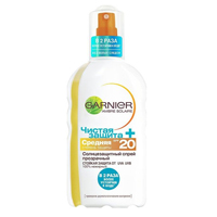 Спрей солнцезащитный "Ambre Solaire" "Чистая защита+" марки "Garnier" прозрачный SPF20 200мл фото