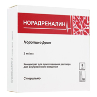 Норадреналин концентрат для приготовления инъекционного раствора 2мг/мл 8мл фото