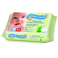 Салфетки "Солнце и Луна" с экстрактом алоэ влажные для детей 0+ фото