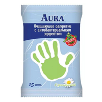 Салфетки "Aura" с ромашкой влажные очищающие антибактериальные фото