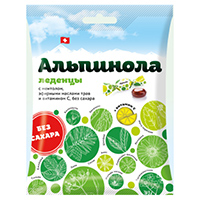 Леденцы "Альпинола" с ментолом, эфирными маслами трав и витамином С без сахара 75г фото