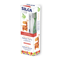 Набор для ухода за полостью рта "SilcaMed" Детская зубная паста со вкусом яблока 65г + Детская зубная щетка мягкая фото