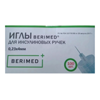 Иглы "Berimed" для инсулиновых ручек 32G (0,23х4мм) фото
