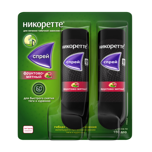 Никоретте спрей фруктово-мятный 1мг/доза 13,2мл (150 доз) фото