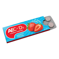 Аскорбиновая кислота 25 c витаминами &quot;АЕС + D3 Vitamin Complex&quot; жевательные таблетки со вкусом клубники массой 770мг фото