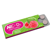 Аскорбиновая кислота 25 c витаминами &quot;АЕС + D3 Vitamin Complex&quot; жевательные таблетки со вкусом малины массой 770мг фото