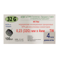 Иглы "SFM" для инсулиновых шприц-ручек 32G (0,23х4мм) фото