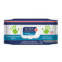 Салфетки "Aura" Antibacterial Derma Protect влажные спиртовые антибактериальные фото