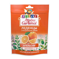 Alpine Caramel (Альпийская Карамель) детские с натуральным медом и витамином С леденцы Апельсин 3,3г (75г) фото