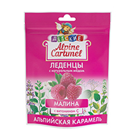 Alpine Caramel (Альпийская Карамель) детские с натуральным медом и витамином С леденцы Малина 3,3г (75г) фото