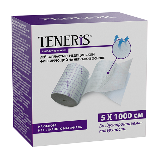 Teneris пластырь фиксирующий на нетканой основе 5х1000см фото