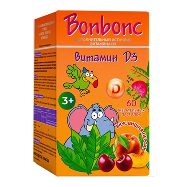 Bonbonc "Витамин Д3" пастилки 2,5г (вкус вишня-персик) фото